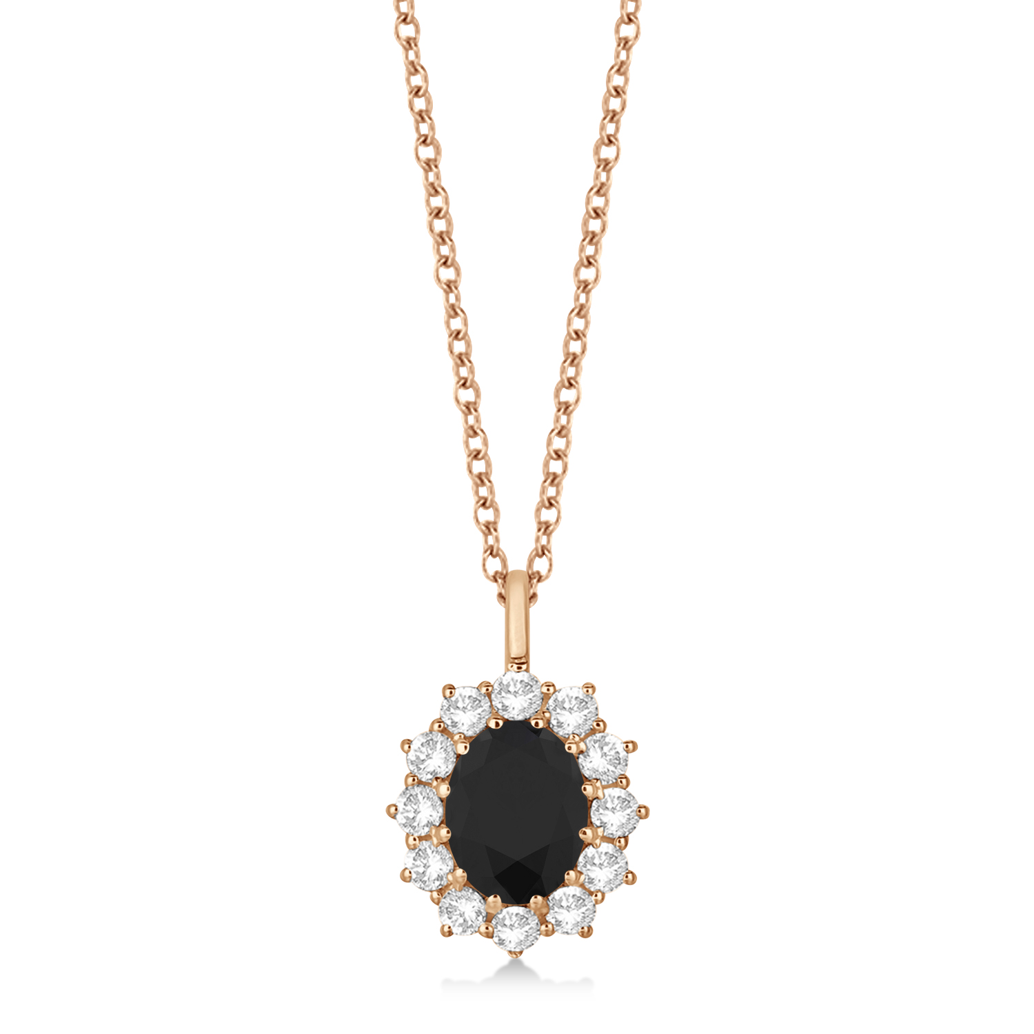Oval Black & White Diamond Pendant Necklace 14k Rose Gold (2.80ctw)