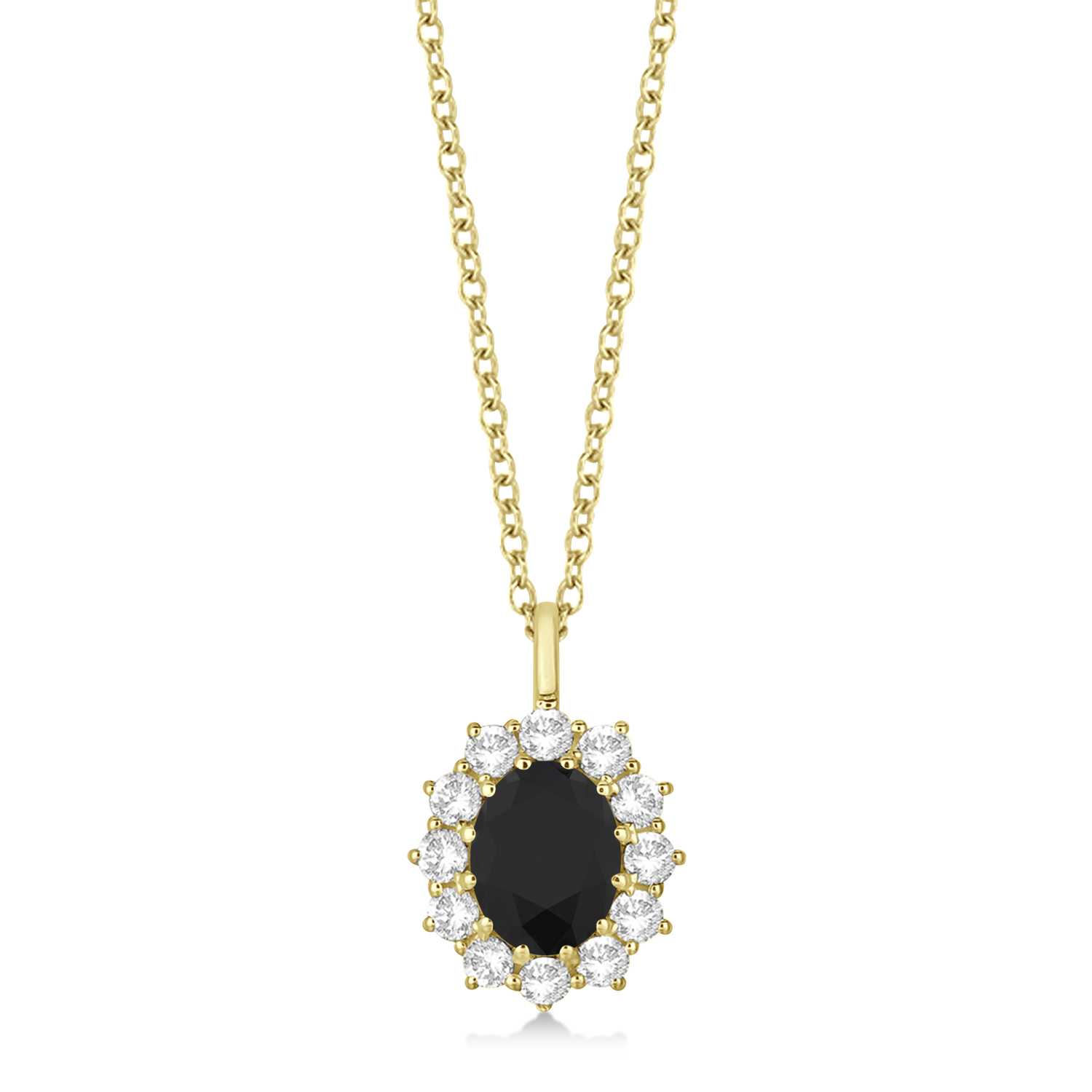 Oval Black & White Diamond Pendant Necklace 18k Yellow Gold (2.80ctw)