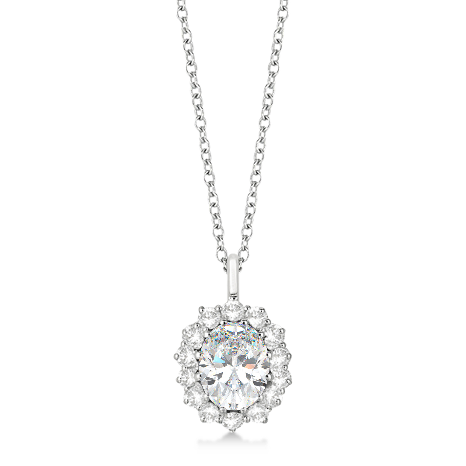Oval Moissanite and Diamond Pendant Necklace 14k White Gold (3.60ctw)