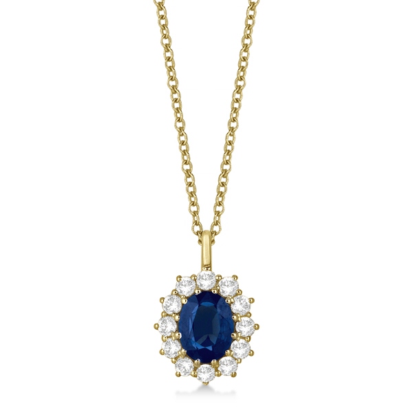 Oval Blue Sapphire & Diamond Pendant Necklace 14k Yellow Gold (3.60ctw)