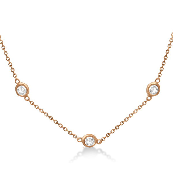 Diamond Station Necklace Bezel-Set 14K Rose Gold (0.15ct)