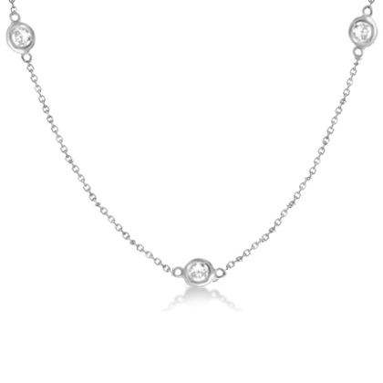 Diamond Station Three Stone Bezel-Set Necklace 14k White Gold (0.75ct)