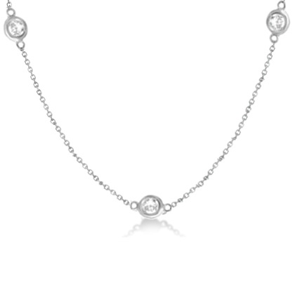 Diamond Station Three Stone Bezel-Set Necklace 14k White Gold (1.00ct)