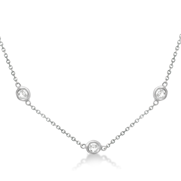 Lab Grown Diamond Station Necklace Bezel-Set 14K White Gold (0.76ct)