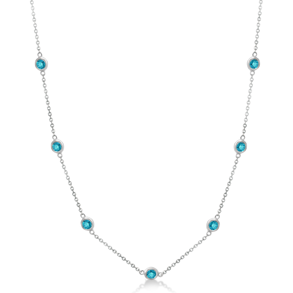 Fancy Blue Diamond Station Necklace 14K White Gold (1.00ct)