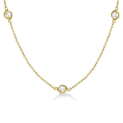 Diamond Station Three Stone Bezel-Set Necklace 14k Yellow Gold (0.75ct)