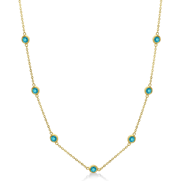 Fancy Blue Diamond Station Necklace 14K Yellow Gold (0.25ct)