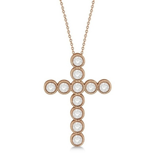 Diamond Cross Pendant Necklace 14k Rose Gold (0.34ct)