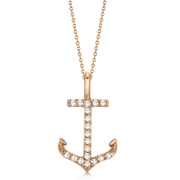 Anchor Diamond Pendant Necklace 14K Rose Gold (0.10ct)