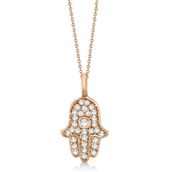 Diamond Hamsa Hand Pendant Necklace 14K Rose Gold (0.17ct)
