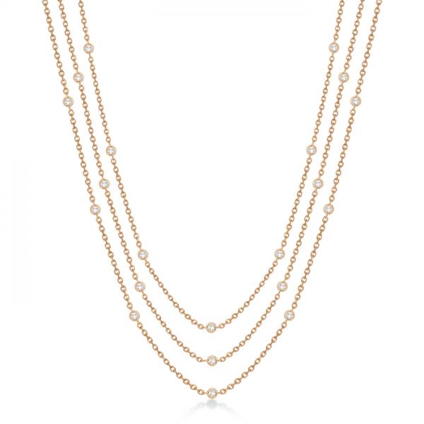 Three-Strand Diamond Station Necklace in 14k Rose Gold (3.01ct)