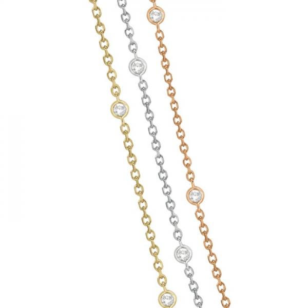 Three-Strand Diamond Station Necklace in 14k Three-Tone Gold (4.50ct)