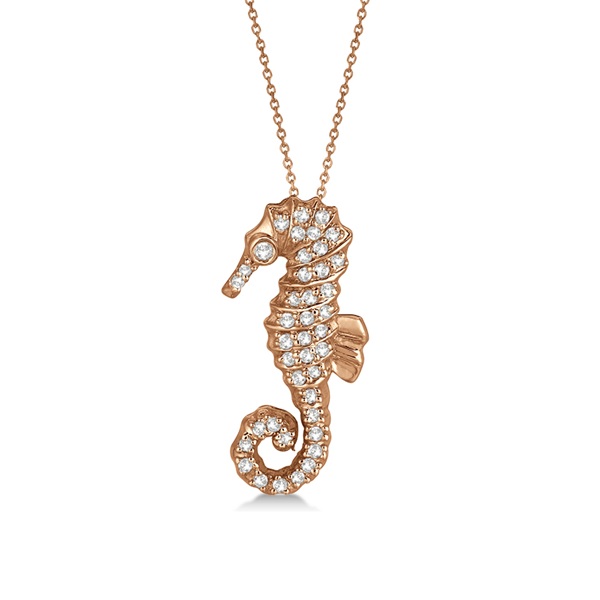 Diamond Seahorse Pendant Necklace 14k Rose Gold (0.29ct)