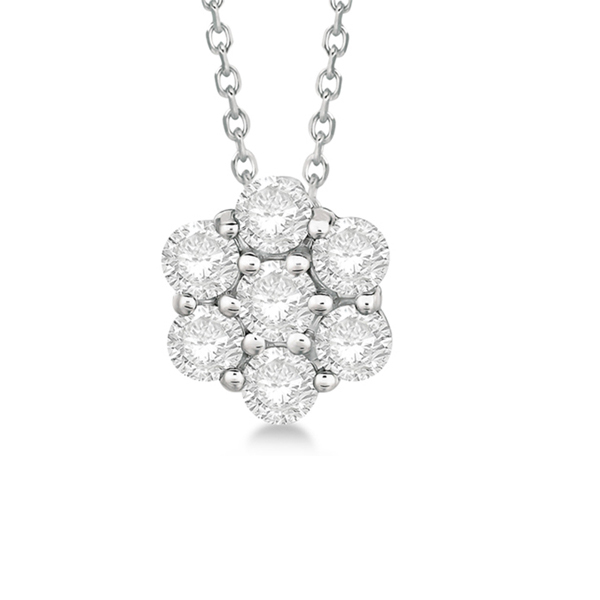 Cluster Diamond Flower Pendant Necklace 14K White Gold 0.33ct