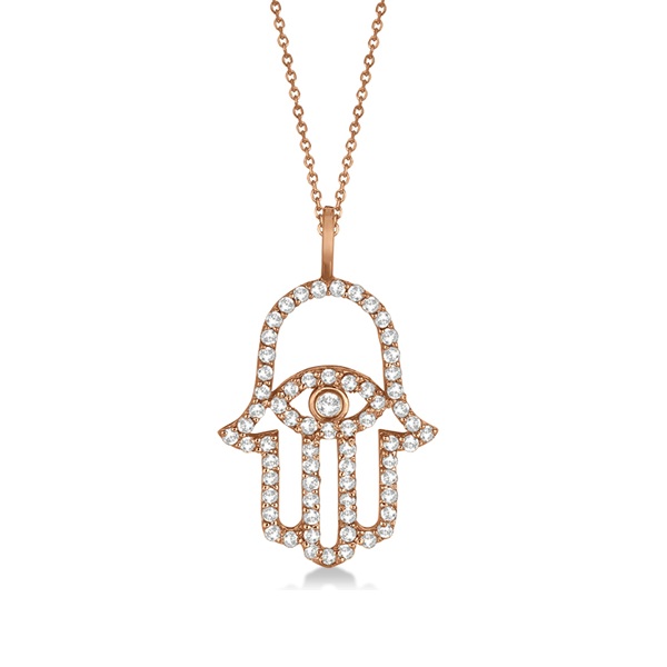 Lab Grown Diamond Hamsa Evil Eye Pendant Necklace 14k Rose Gold (0.51ct)
