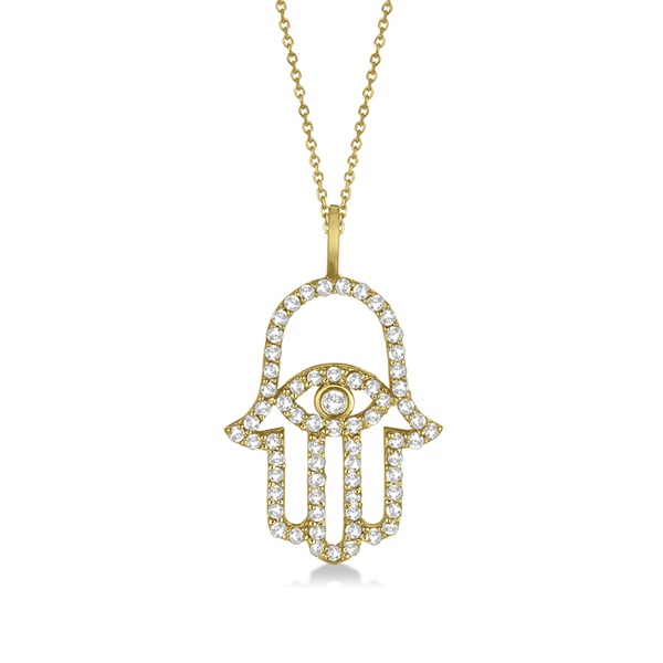 Lab Grown Diamond Hamsa Evil Eye Pendant Necklace 14k Yellow Gold (0.51ct)