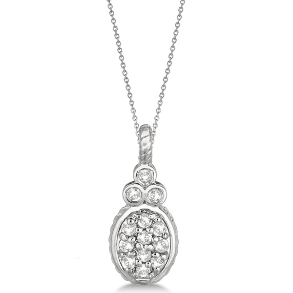 Vintage Oval Diamond Pendant Necklace 14kt White Gold (0.17ct)