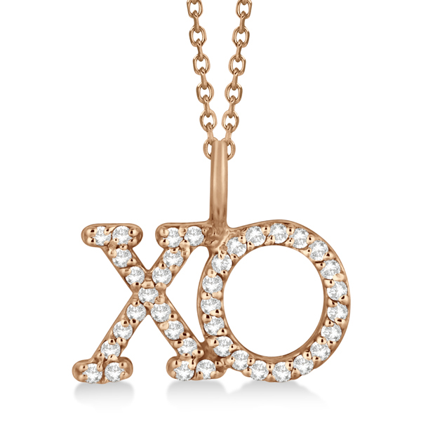 Diamond XO Pendant Necklace Hugs and Kisses 14K Rose Gold (0.20ct)
