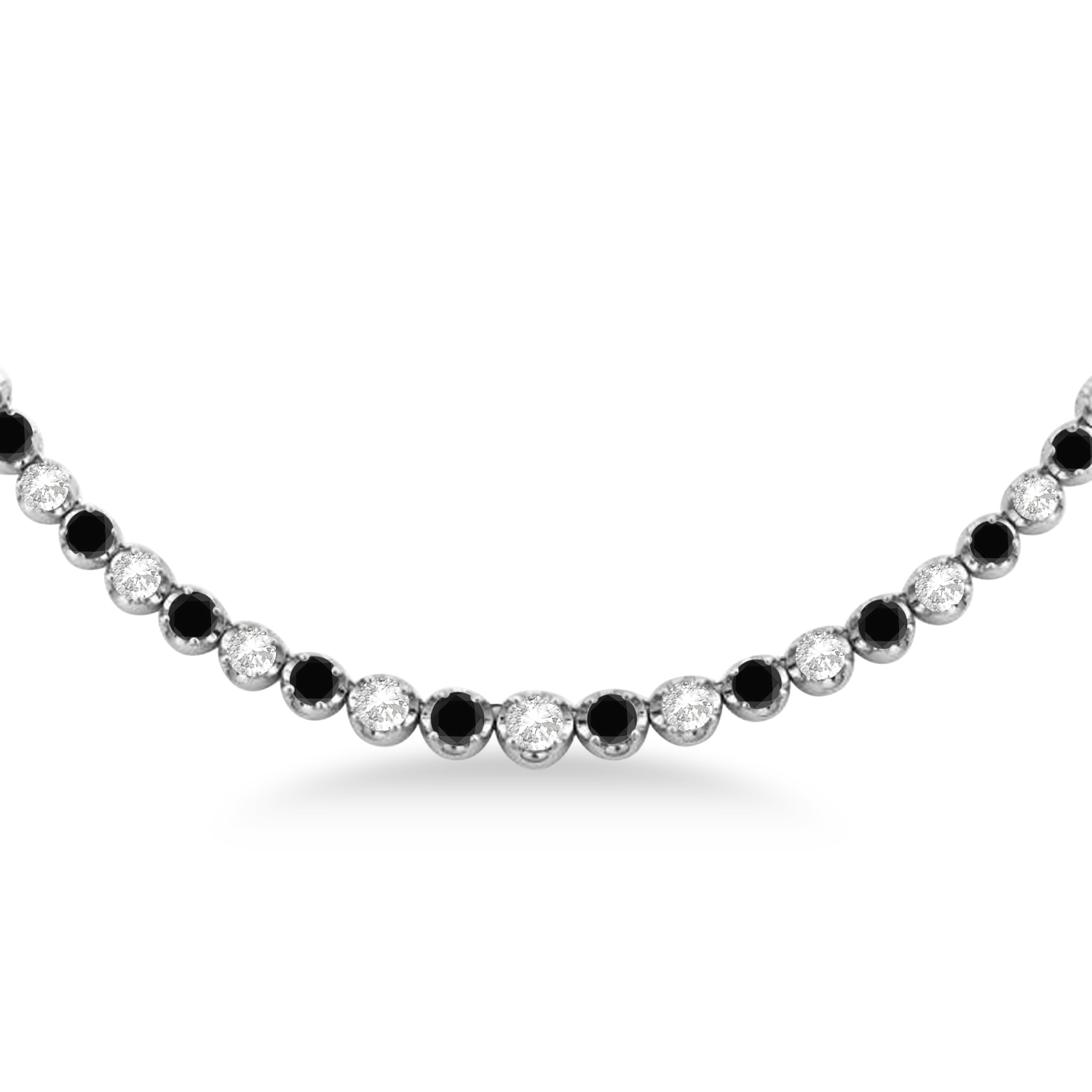 Eternity Black & White Diamond Tennis Necklace 14k White Gold (10.35ct)