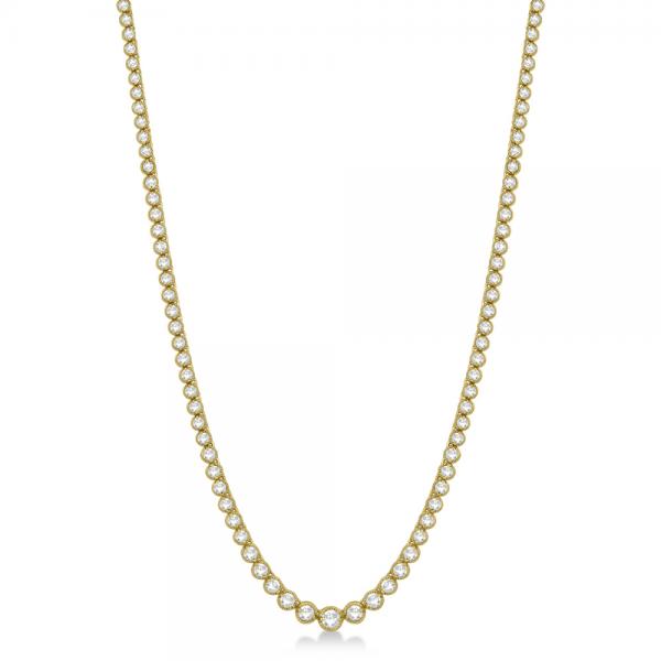 Milgrain Eternity Diamond Tennis Necklace 14k Yellow Gold (7.05ct)