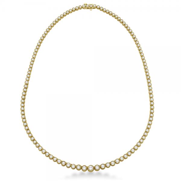 Milgrain Eternity Diamond Tennis Necklace 14k Yellow Gold (7.05ct)
