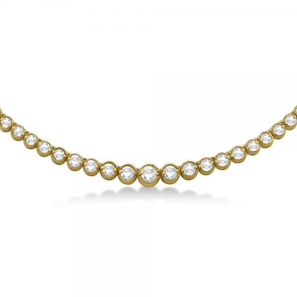 Milgrain Eternity Diamond Tennis Necklace 14k Yellow Gold (7.05ct)