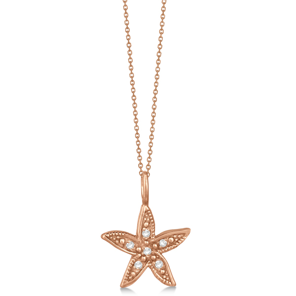 Diamond Accented Petite Starfish Pendant Necklace 14k Rose Gold (0.04ct)