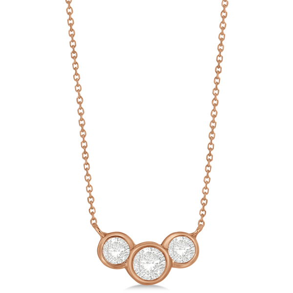 Three Stone Bezel Set Diamond Pendant Necklace 14k Rose Gold 1.00 ct