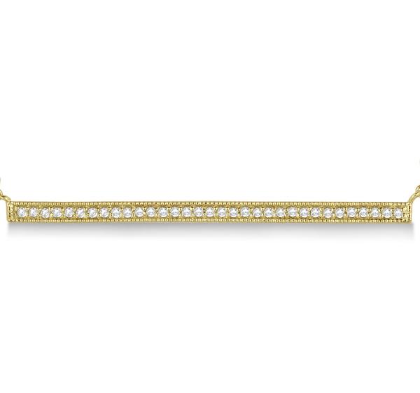 Pave Set Horizontal Diamond Bar Necklace 14k Yellow Gold 0.33ct
