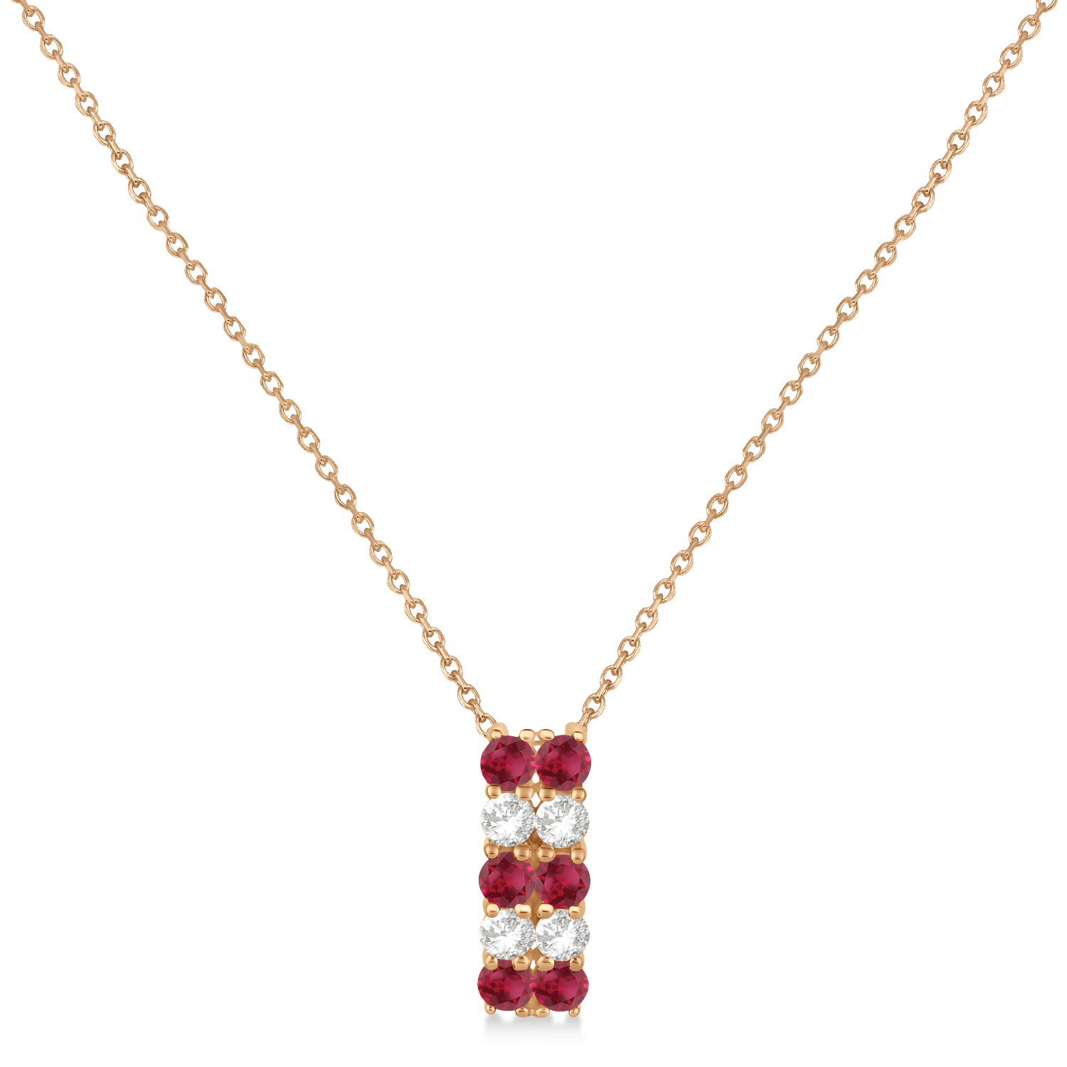 Double Row Ruby & Diamond Drop Necklace 14k Rose Gold (1.30ct)