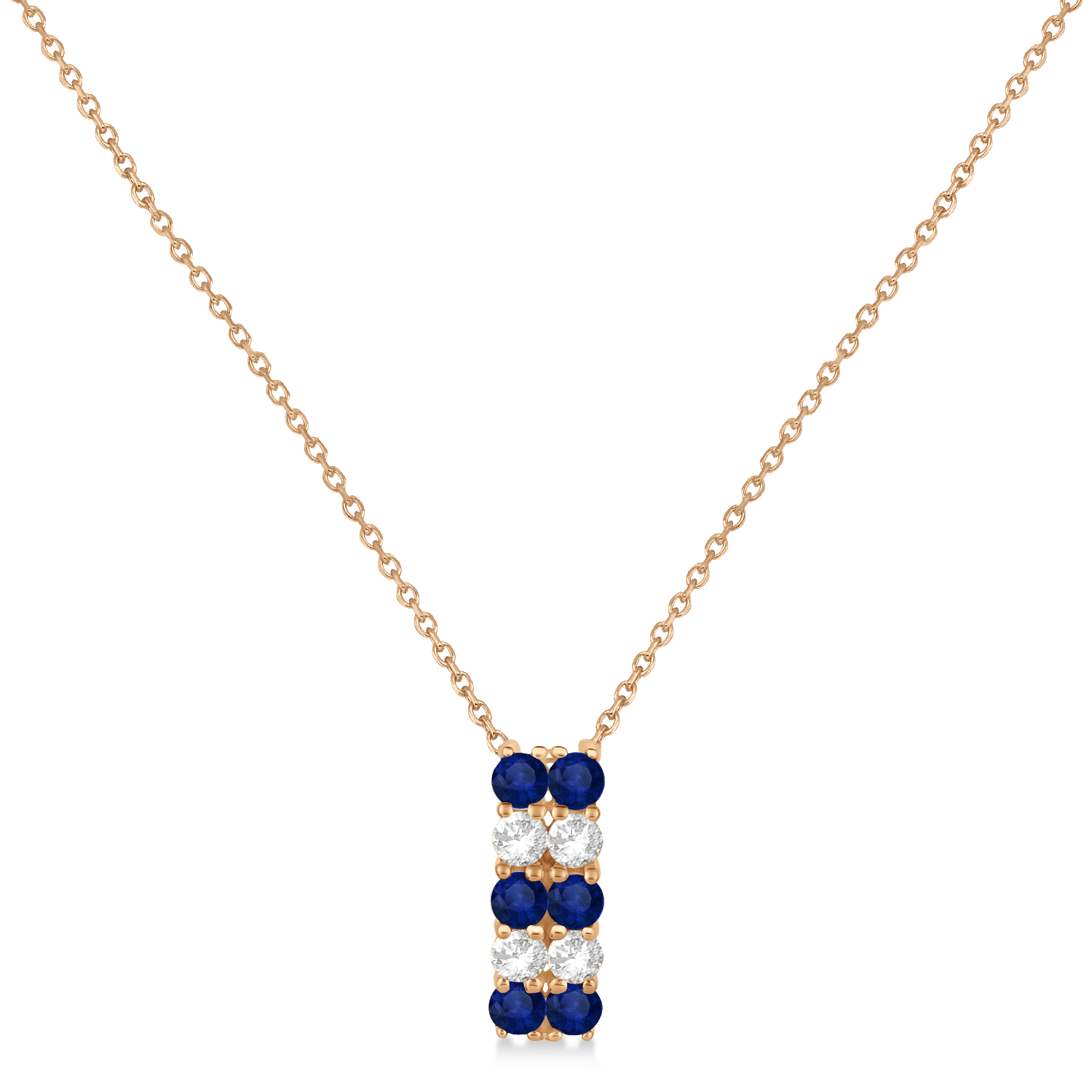 Double Row Sapphire & Diamond Drop Necklace 14k Rose Gold(1.30ct)