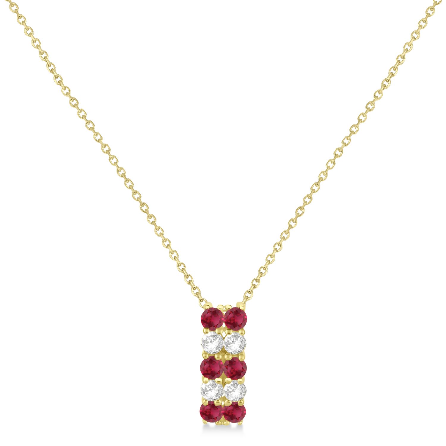 Double Row Ruby & Diamond Drop Necklace 14k Yellow Gold (1.30ct)