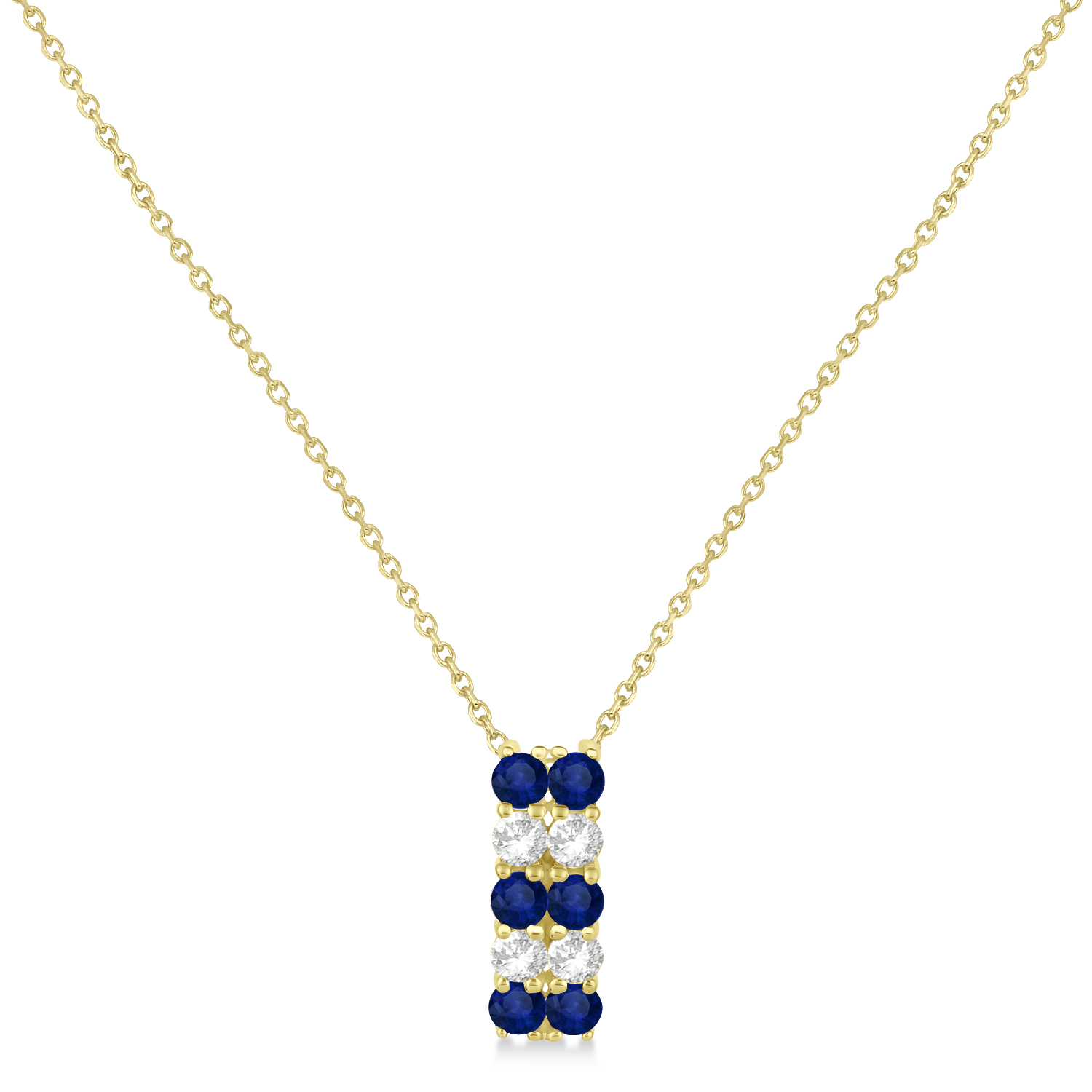 Double Row Sapphire & Diamond Drop Necklace 14k Yellow Gold (1.30ct)