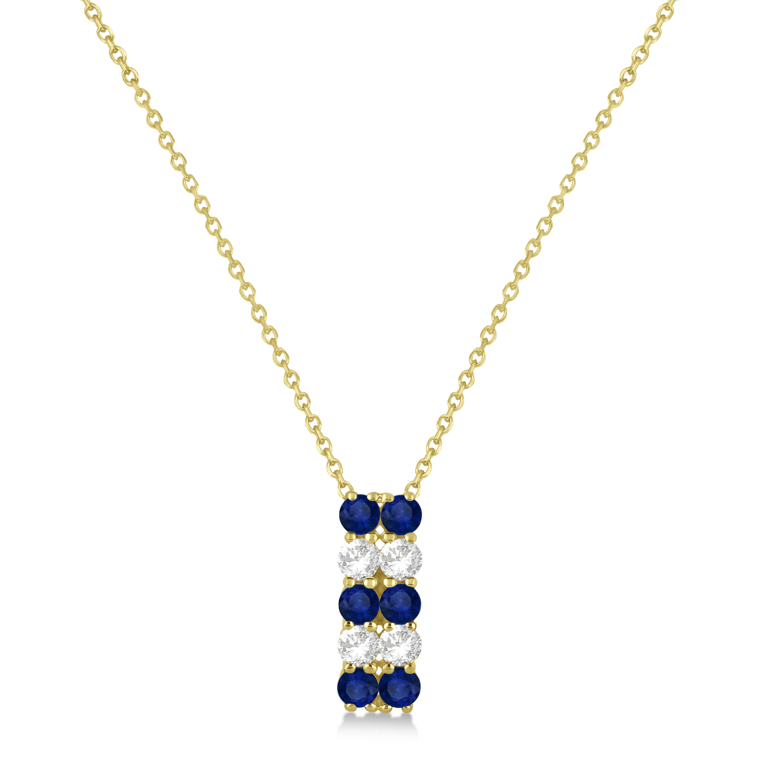 Double Row Sapphire & Diamond Drop Necklace 14k Yellow Gold (2.18ct)