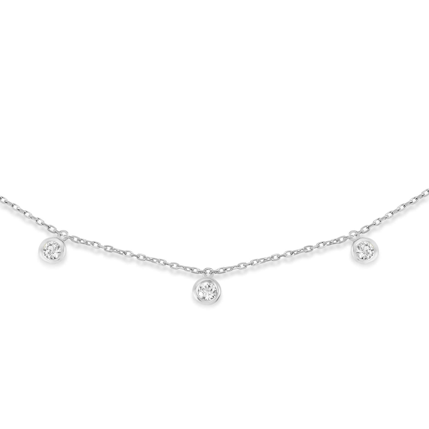 Bezel-Set Diamond Dangle Station Necklace in 14k White Gold (1.00 ctw)