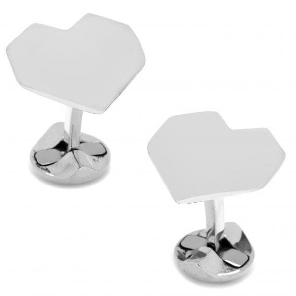 Men's Sterling Silver Origami Heart Cuff Links