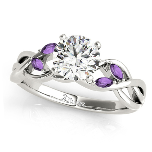 Twisted Round Amethysts Vine Leaf Engagement Ring Palladium (1.00ct)