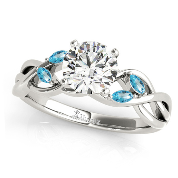 Twisted Round Blue Topazes & Moissanite Engagement Ring 18k White Gold (1.00ct)