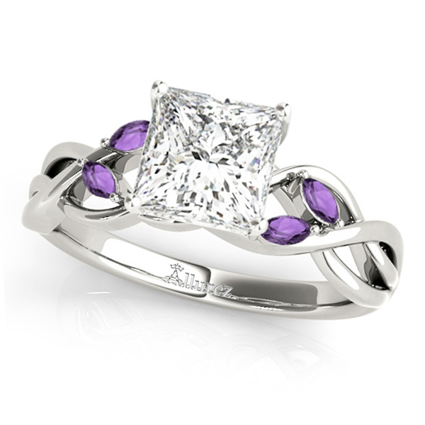 Twisted Princess Amethysts & Diamonds Bridal Sets 14k White Gold (1.73ct)