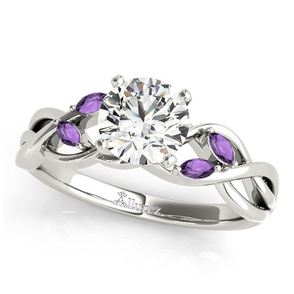 Twisted Round Amethysts & Diamonds Bridal Sets 14k White Gold (1.23ct)