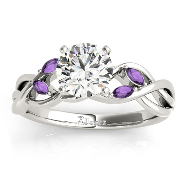 Marquise Amethyst & Diamond Bridal Set Setting 14k White Gold (0.43ct)