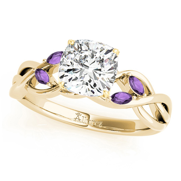 Twisted Cushion Amethysts & Diamonds Bridal Sets 14k Yellow Gold (1.73ct)