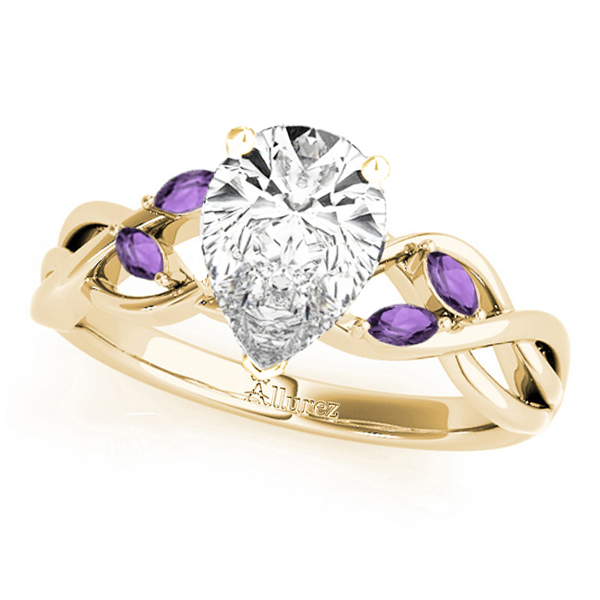 Twisted Pear Amethysts & Diamonds Bridal Sets 14k Yellow Gold (1.23ct)