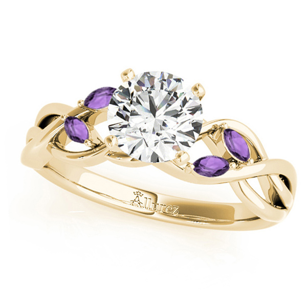 Twisted Round Amethysts & Moissanites Bridal Sets 14k Yellow Gold (0.73ct)