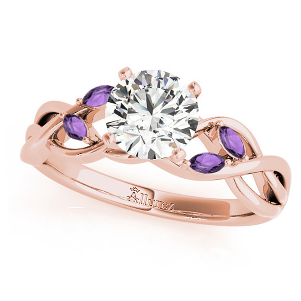 Twisted Round Amethysts & Moissanites Bridal Sets 18k Rose Gold (0.73ct)