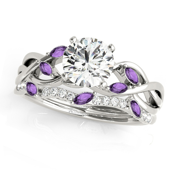 Twisted Round Amethysts & Diamonds Bridal Sets Palladium (1.23ct)