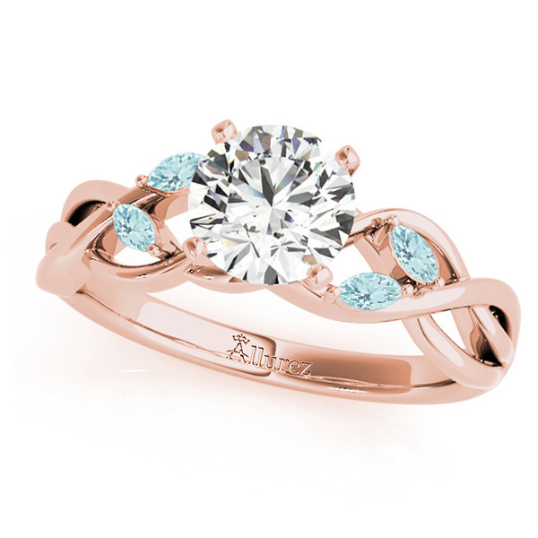 Twisted Round Aquamarines & Moissanites Bridal Sets 14k Rose Gold (1.23ct)