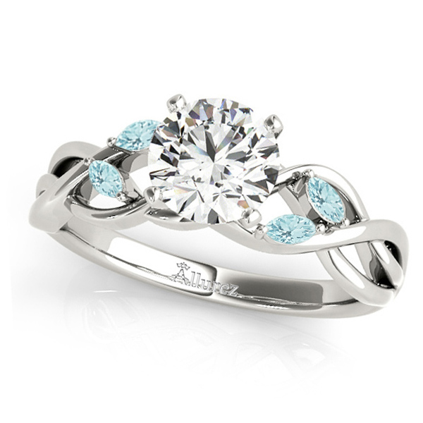 Twisted Round Aquamarines & Moissanites Bridal Sets 18k White Gold (0.73ct)