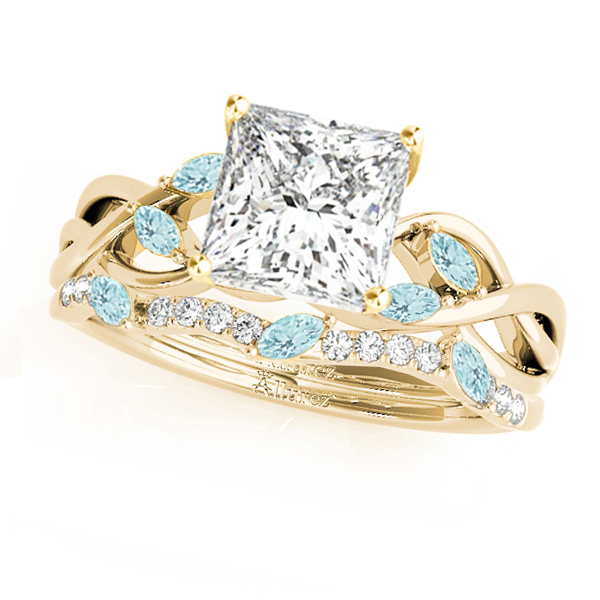 Twisted Princess Aquamarines & Diamonds Bridal Sets 18k Yellow Gold (1.73ct)