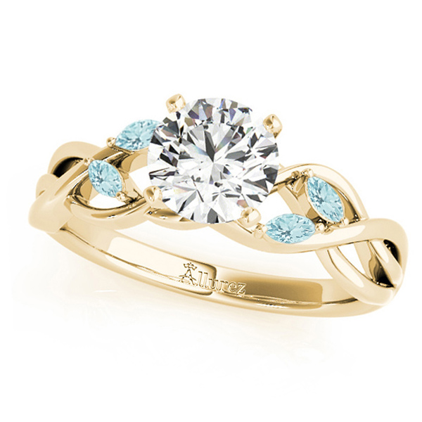 Twisted Round Aquamarines & Moissanites Bridal Sets 18k Yellow Gold (0.73ct)